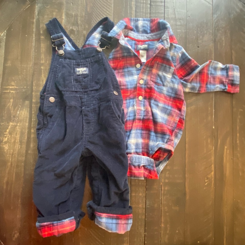 OSHKOSH Plaid Overalls Set